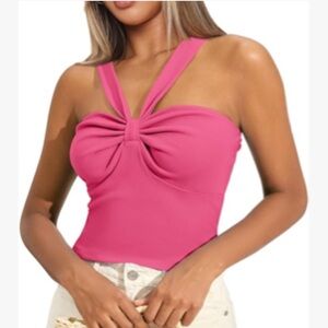 NWT MIHOLL Pink Tank Tops Twist Front Ribbed Sleeveless Crop Top S